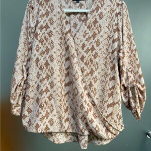 Adrianna Papell Beige and Brown Patterned Blouse